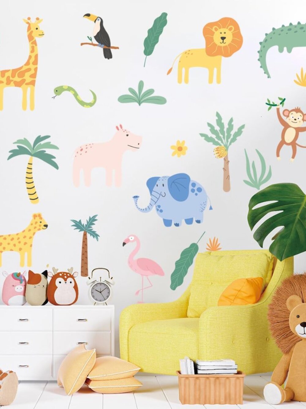 Animals Wall Decals - 4 Sheeets 26 Pcs Cute Jungle Theme Wall Decor Peel and Sti